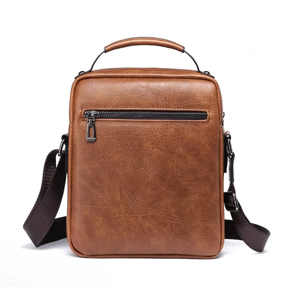 WEIXIER Men's Crossbody Bag Faux Leather Small Shoulder Bag Cognac Brown NWOT